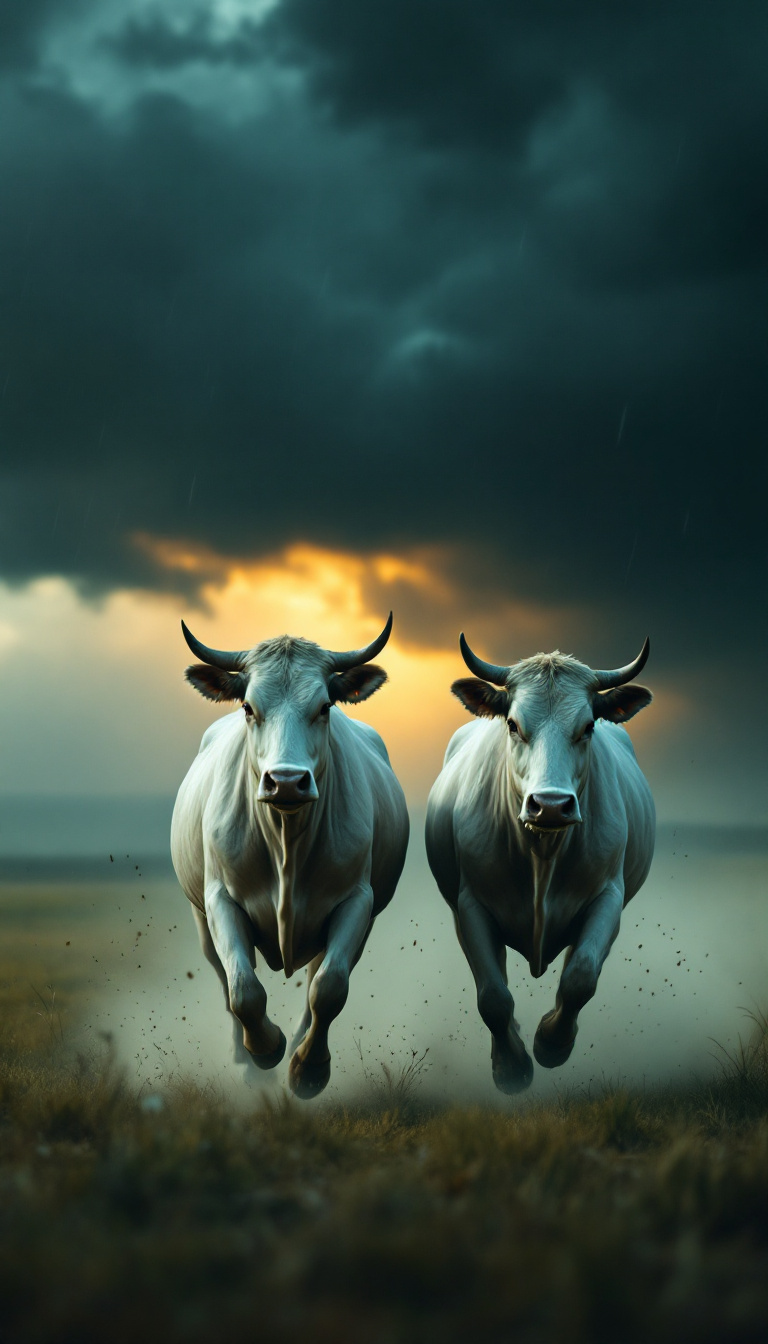Kühe fliehen vor dem Sturm